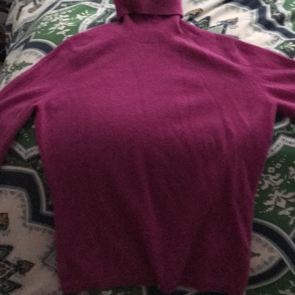 Petite cashmere turtleneck. Color is fuchsia.